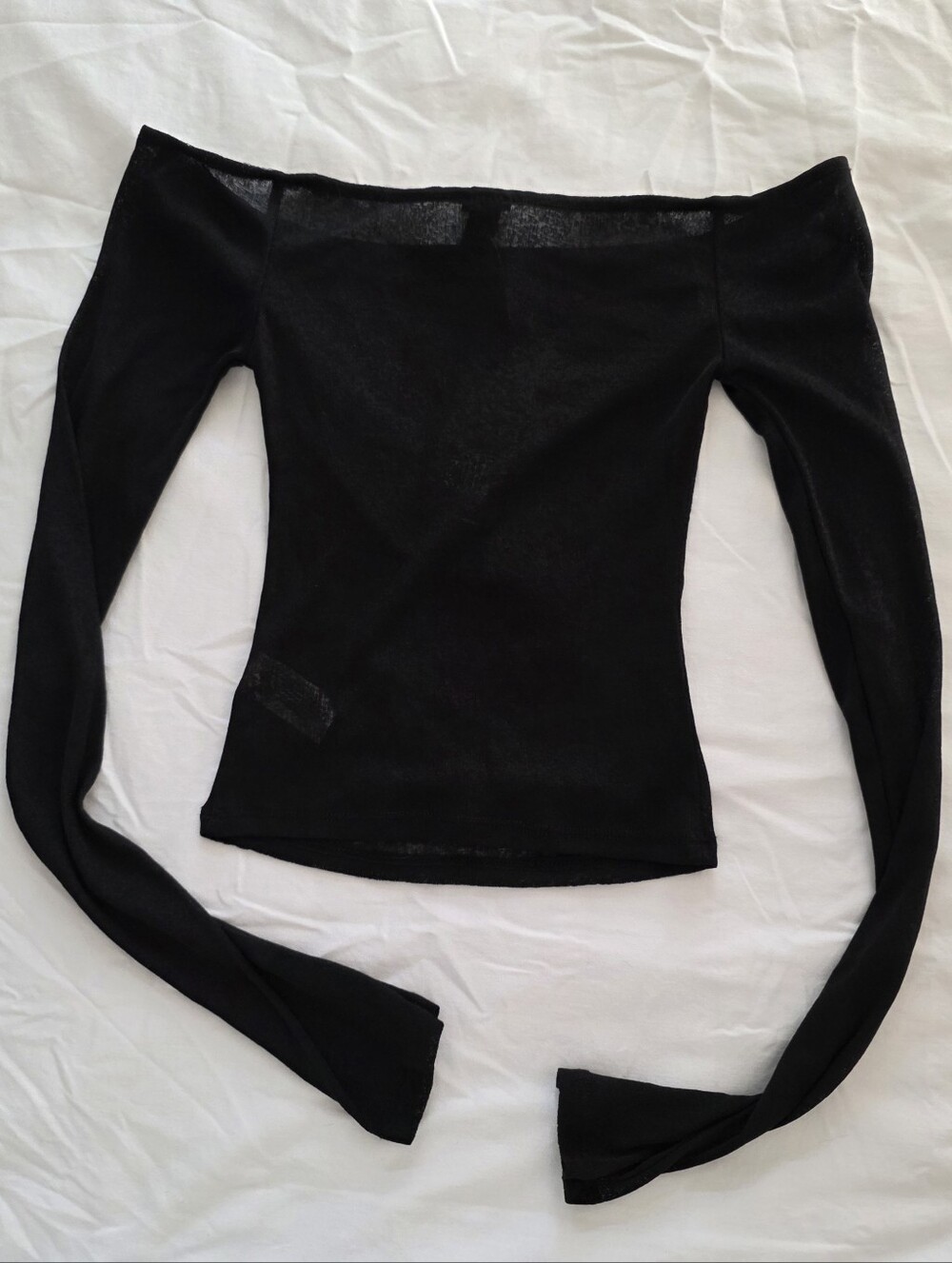 Sheer Black Off-Shoulder Long Sleeve Crop Top - Wild Fable XXSmall Black Cropped